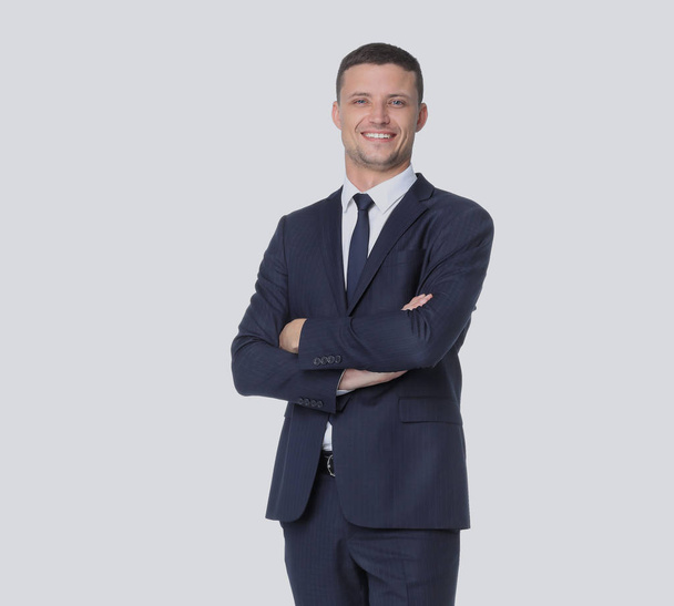 homem de negócios sorridente confiante e bem sucedido em um terno preto
 - Foto, Imagem