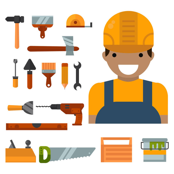 Construção ferramentas trabalhador equipamento casa renovação handyman vetor ilustração
. - Vetor, Imagem