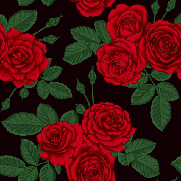 όμορφη ρετρό απρόσκοπτη μοτίβο με ανθοδέσμες από τριαντάφυλλα και φύλλα σχεδιασμό ευχετήρια κάρτα και πρόσκληση του γάμου, γενέθλια, Ημέρα του Αγίου Βαλεντίνου, ημέρα της μητέρας και άλλες διακοπές. - Διάνυσμα, εικόνα