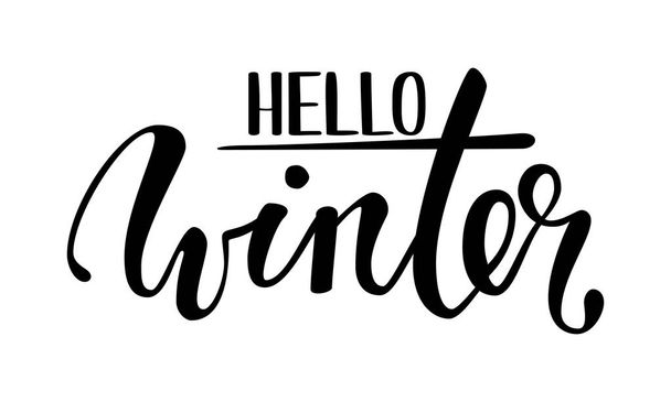 Привіт зима. Рука намальована каліграфія та малювання пензлем. дизайн для святкових вітальних листівок та запрошення сезонних зимових свят, футболок, принтів та плакатів
 - Вектор, зображення