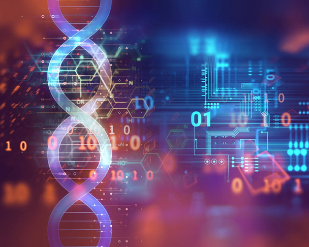 molecole di DNA su sfondo di tecnologia astratta
  - Foto, immagini