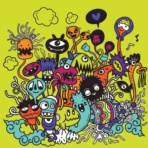 Vector illustration of Cute hand-drawn Halloween doodles - Vector, Image