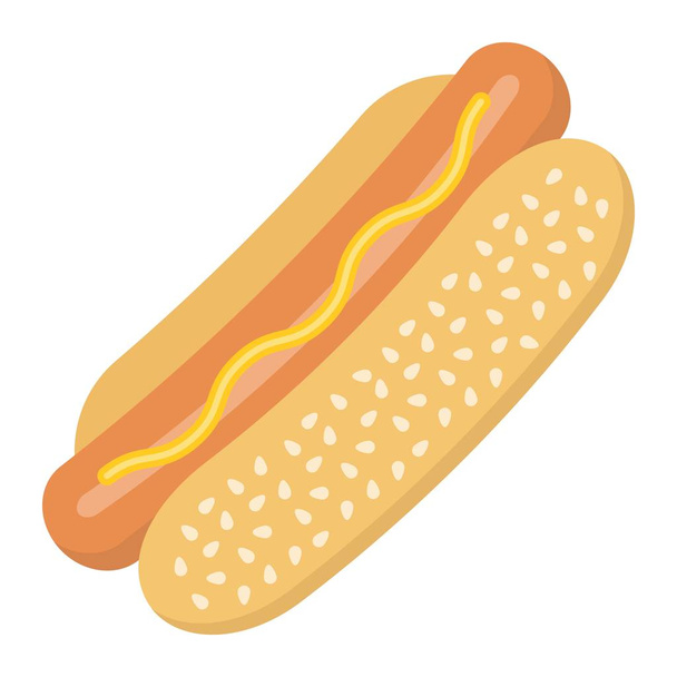 Hot Dog platte pictogram, eten en drinken, fastfood - Vector, afbeelding