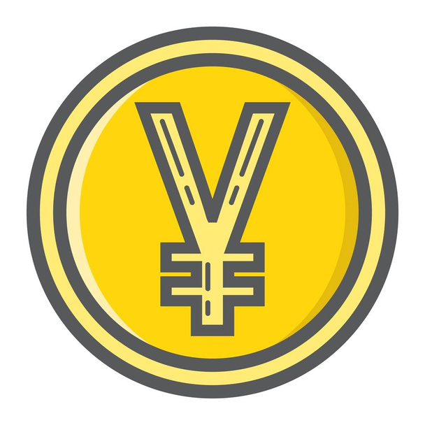Ícone de contorno cheio de moeda de iene, negócios e finanças
 - Vetor, Imagem