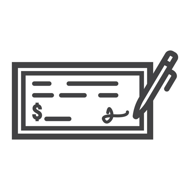 Icono de línea de cheque bancario, negocios y finanzas, pluma
 - Vector, Imagen