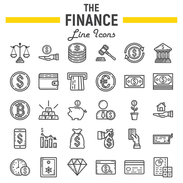 Conjunto de ícones de linha de finanças, coleção de símbolos de negócios
 - Vetor, Imagem