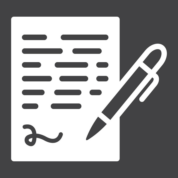 Pen ondertekening solide pictogram, zakelijke overeenkomst teken - Vector, afbeelding