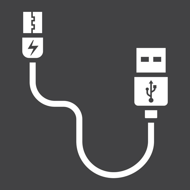 USB-Kabel solides Symbol, Stecker und Ladegerät - Vektor, Bild