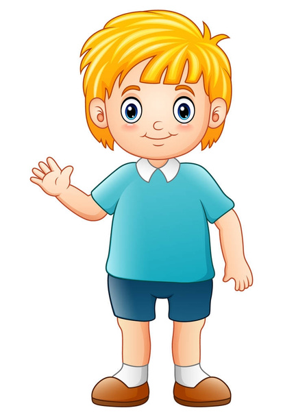 Cartoon jongen zwaaien hand - Vector, afbeelding
