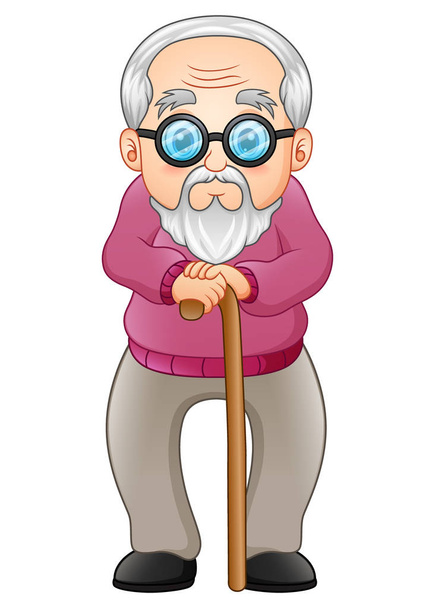 Old man with walking stick - Vector, Image