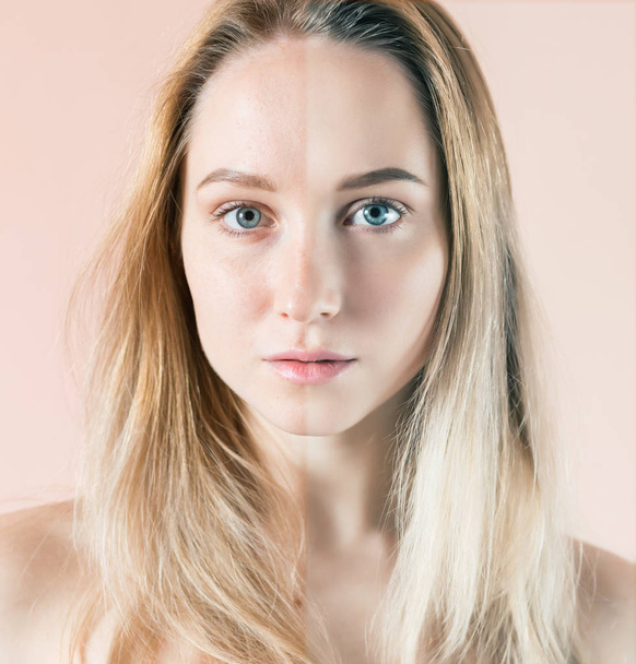 Beauty concept - retouch before and after. - Fotografie, Obrázek