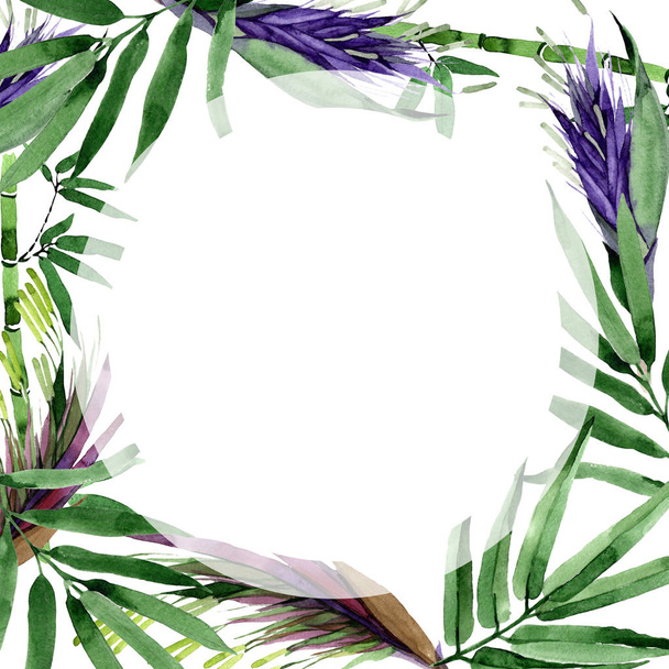 Tropical leaves bamboo tree frame in a watercolor style. - Foto, imagen