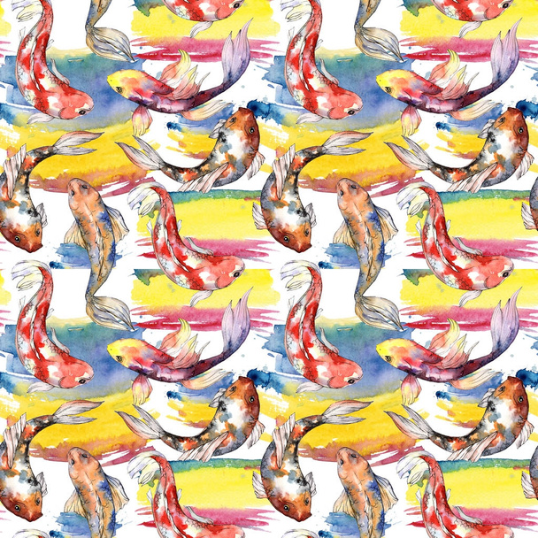 Exotic goldfish wild fish pattern in a watercolor style. - Fotoğraf, Görsel
