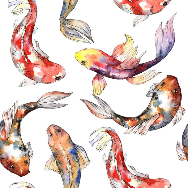 Exotic goldfish wild fish pattern in a watercolor style. - Фото, изображение