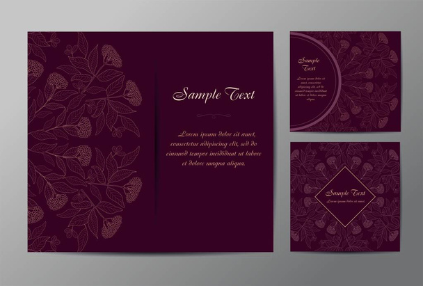 Vector set of three templates with floral ornament. Vintage business card. Ornamental background. - Vector, Image