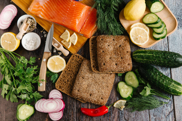 Ingredients for sandwiches with salmon - Photo, Image