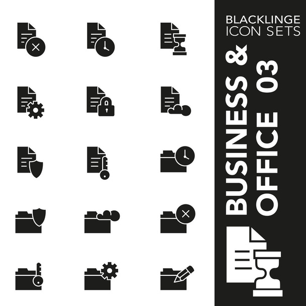 Premium black and white icon set of business, files and folder, office and website content 03. Blacklinge, modern black and white symbol collection - Vector, Image