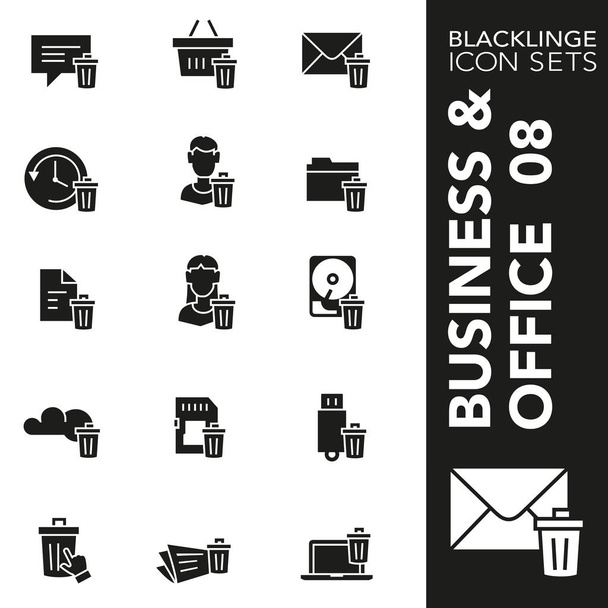 プレミアム ビジネス、オフィス、ウェブサイト コンテンツ 08 の黒と白のアイコンを設定。Blacklinge、モダンな黒と白のシンボル コレクション - ベクター画像