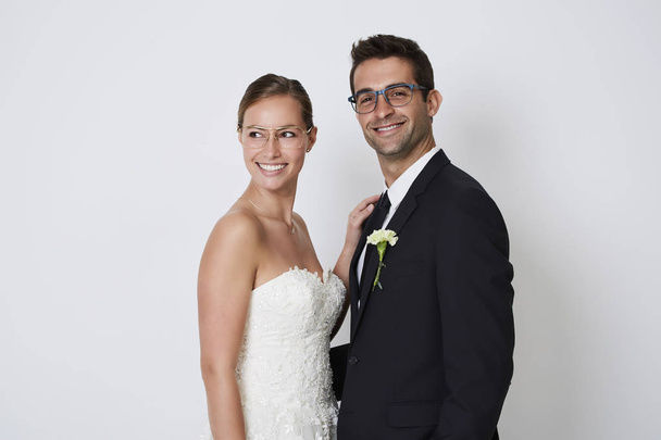 Wedded glamorous couple in glasses  - Φωτογραφία, εικόνα