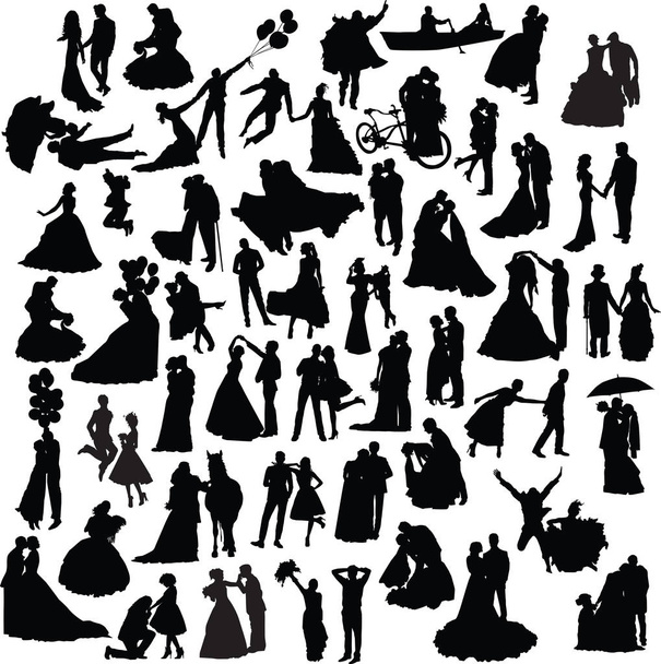 set of wedding silhouettes - Vector, Image