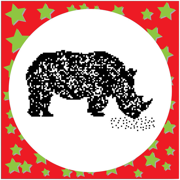 rhinoceros black 8-bit dog standing vector illustration isolated on white background - Vector, Image