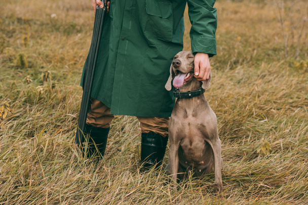 muž stojící a hlazení psa - Fotografie, Obrázek