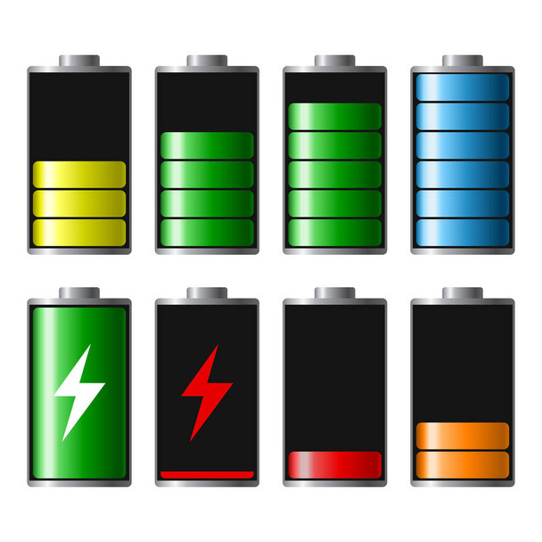 Conjunto de indicadores de nível de carga da bateria, de cheio a baixo. Discagem
 - Vetor, Imagem
