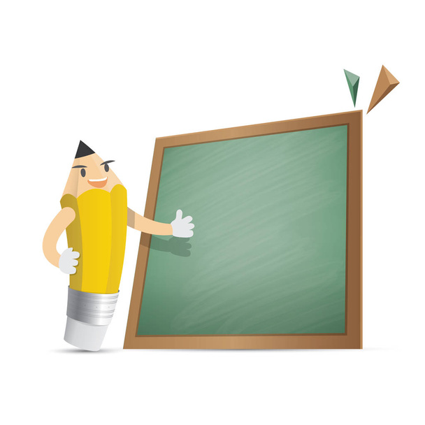 Bleistift charakter cartoon design und text box green board frame f - Vektor, Bild