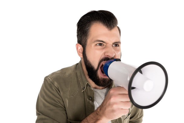 man yelling into megaphone - Foto, Imagen