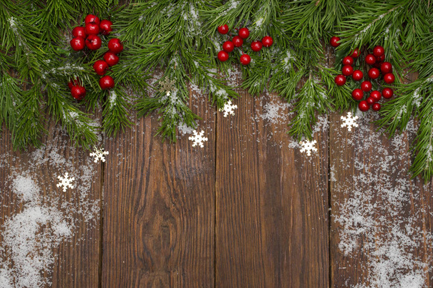 Christmas fir tree on wooden background - Fotoğraf, Görsel