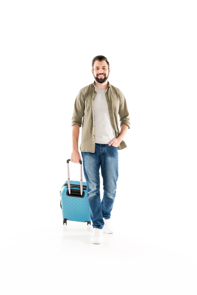 handsome man with suitcase  - Fotoğraf, Görsel