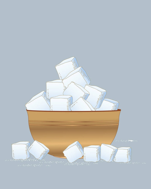 wooden bowl with sugar cubes - Vektor, obrázek