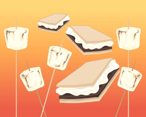 smores en geroosterde marshmallows - Vector, afbeelding