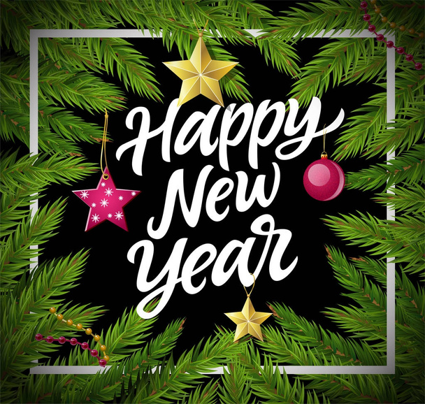Happy New Year - modern vector realistic illustration with calligraphy text - Vecteur, image