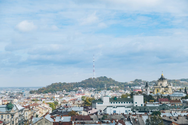 Panoramiczny widok z lotu ptaka starego miasta Europejskiego - Zdjęcie, obraz