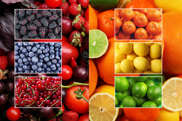 Collage of different fruits and berries - Photo, Image