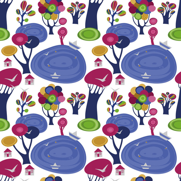 seamless pattern with a cheerful scenery - Вектор,изображение