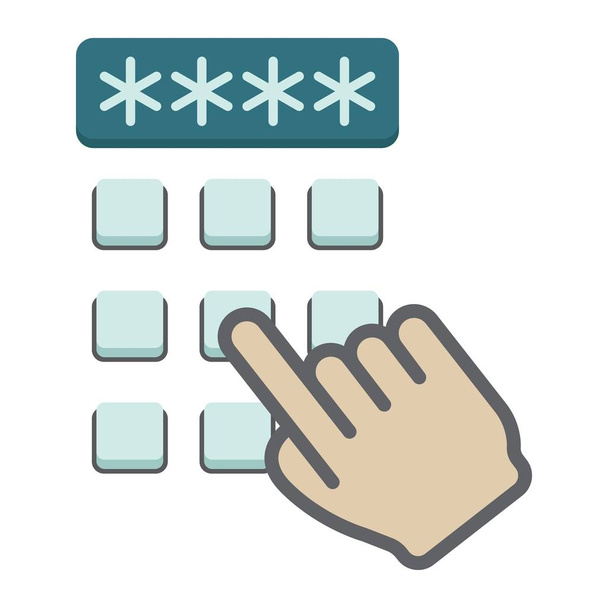 Kéz ujj belépő pin kód lapos ikon, kinyit - Vektor, kép