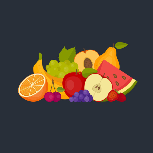 Fruits and berries. Healthy food. Flat style, vector illustration. - ベクター画像