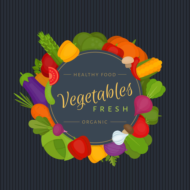 Vegetables background. Healthy food. Organic food menu. Flat style, vector illustration. - Вектор, зображення