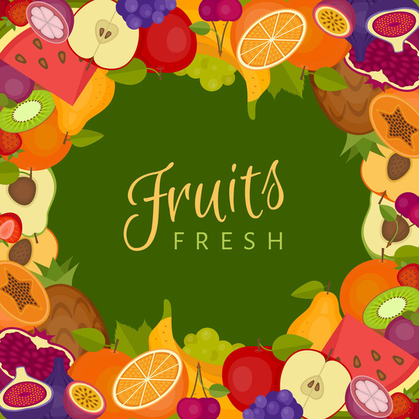 Fruits background. Healthy food. Flat style, vector illustration - Vector, afbeelding