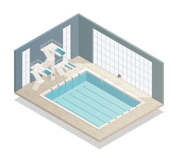 Swimming Pool Indoor Isometric Composition  - Vector, Image