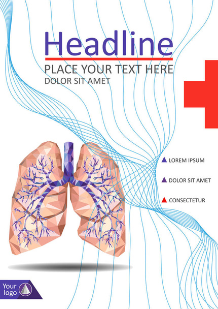 Human low poly bronchus, lungs, half  cross, futuristic lines - Vector, Image