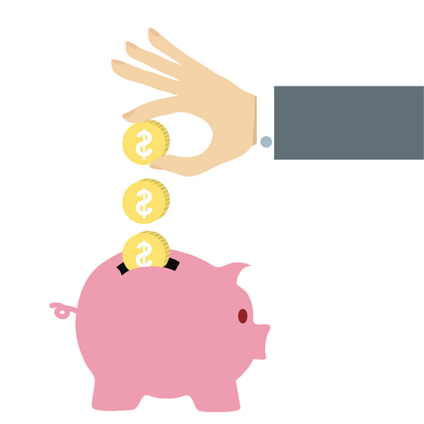 Money Saving Pig and hand with money - Vector, Image