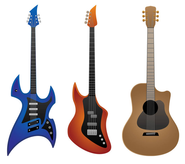 Guitarra Rock Eléctrica, Guitarra Bass e Ilustración de Vector de Guitarra Acústica
 - Vector, imagen