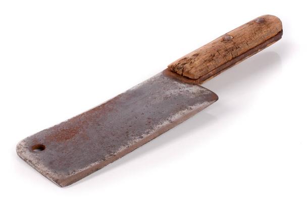 Старый мясной тесак или нож изолированы на белом фоне
 - Фото, изображение