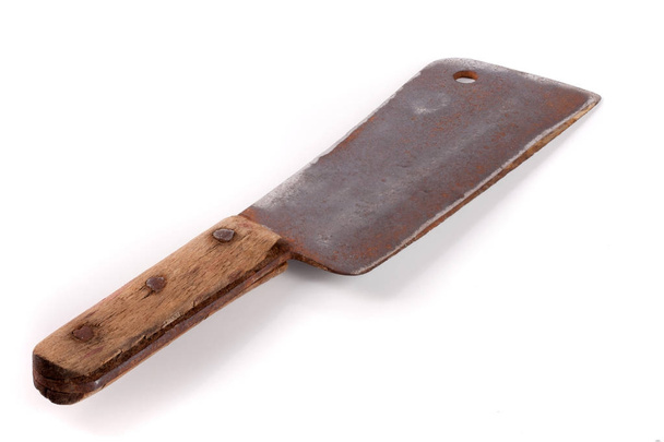 Старый мясной тесак или нож изолированы на белом фоне
 - Фото, изображение
