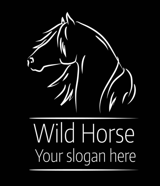 Hand drawn vector illustration of wild horse head on black background  - Vector, Image