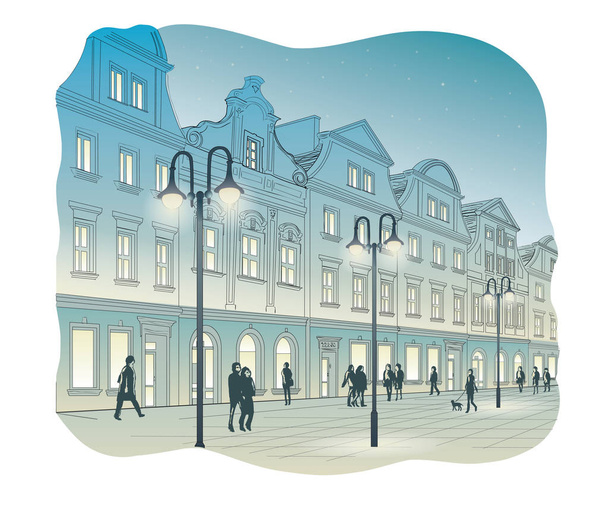 古い町の広場の夜のベクトル イラスト  - ベクター画像