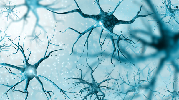 Interconnexion entre neurones sur fond bleu clair. Salut.
 - Photo, image